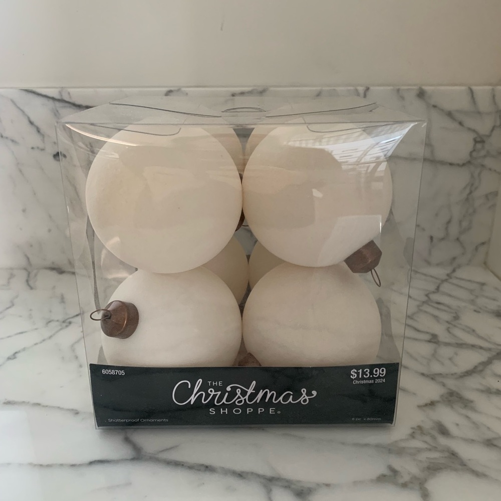 Hobby Lobby Velvet Flocked Ball Ivory Ornaments—Small, 80mm, 3 inches, Set of 8